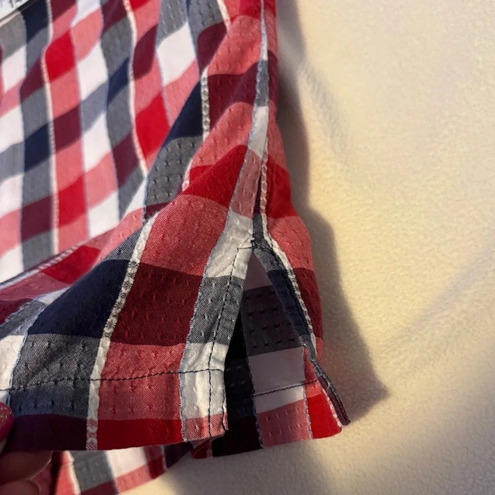 Red/Blue/White Plaid Button-Up Women’s Top sz 1X - Picture 7 of 14